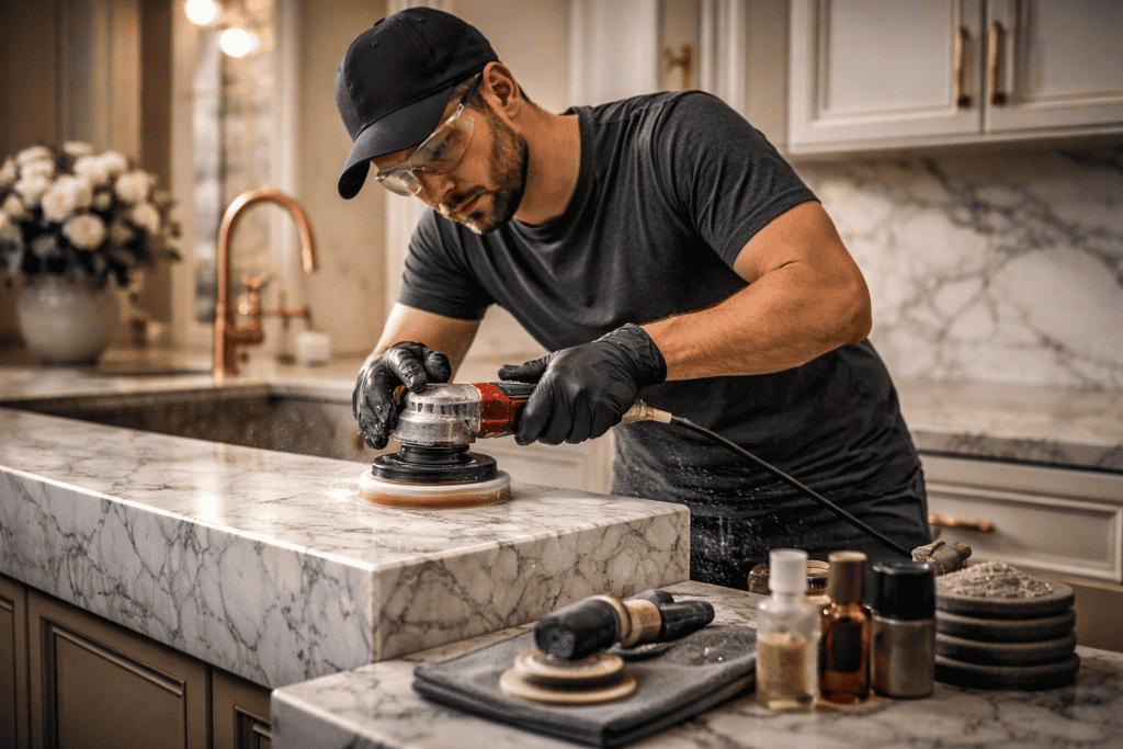 Polizare marmură și granit pentru suprafețe durabile și elegante.